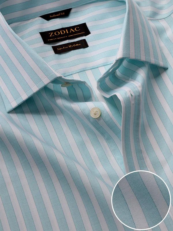 Venete  Turquoise Striped Half Sleeve Classic Fit Semi Formal Super Fine Cotton Shirt