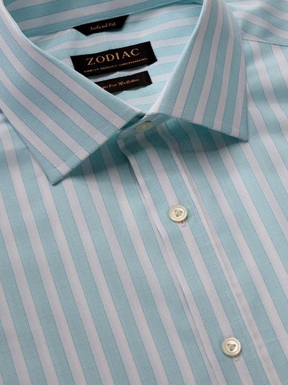 Venete  Turquoise Striped Half Sleeve Classic Fit Semi Formal Super Fine Cotton Shirt