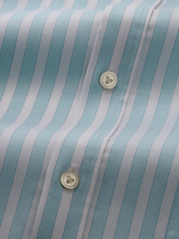 Venete  Turquoise Striped Half Sleeve Classic Fit Semi Formal Super Fine Cotton Shirt