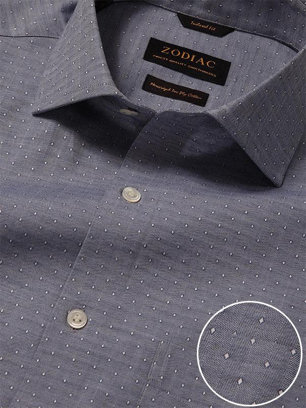 Vercelli Blue Solid Full Sleeve Single Cuff Tailored Fit Semi Formal Two Ply Mercerized Cotton Shirt