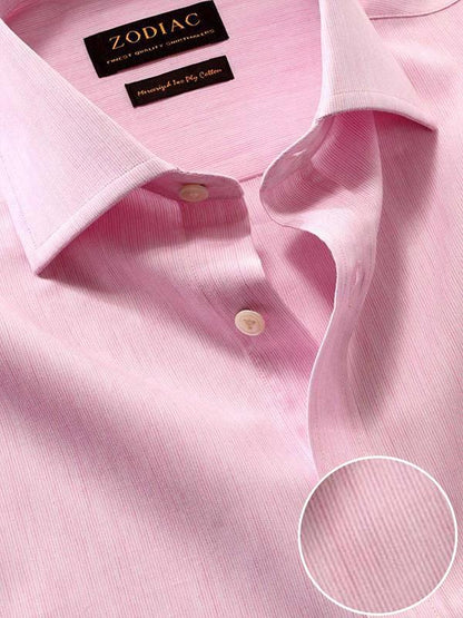 Vercelli Pink Striped Full Sleeve Single Cuff Classic Fit Semi Formal Two Ply Mercerized Cotton Shirt