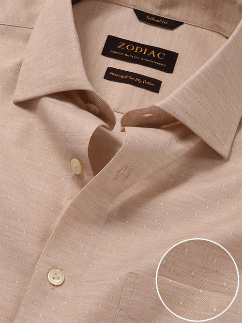 Vercelli Sand Solid Full Sleeve Single Cuff Tailored Fit Semi Formal Two Ply Mercerized Cotton Shirt