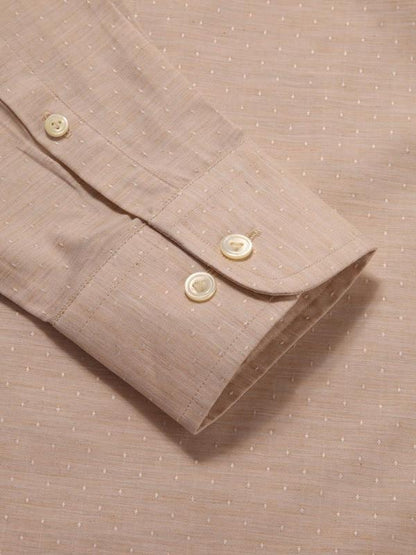 Vercelli Sand Solid Full Sleeve Single Cuff Tailored Fit Semi Formal Two Ply Mercerized Cotton Shirt