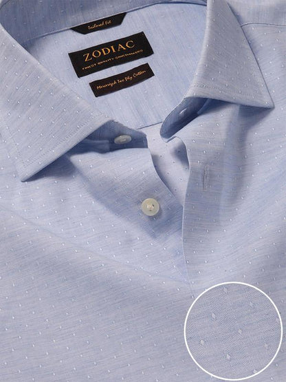 Vercelli Sky Solid Full Sleeve Single Cuff Tailored Fit Semi Formal Two Ply Mercerized Cotton Shirt