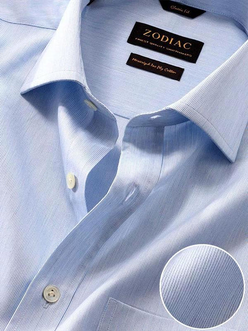 Vercelli Sky Striped Full Sleeve Single Cuff Classic Fit Semi Formal Two Ply Mercerized Cotton Shirt
