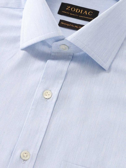 Vercelli Sky Striped Full Sleeve Single Cuff Classic Fit Semi Formal Two Ply Mercerized Cotton Shirt