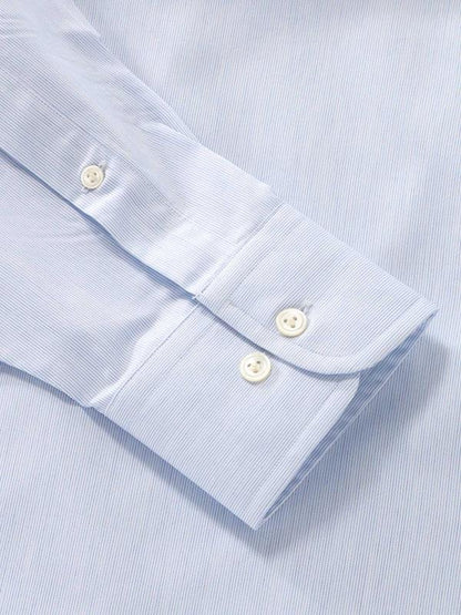 Vercelli Sky Striped Full Sleeve Single Cuff Classic Fit Semi Formal Two Ply Mercerized Cotton Shirt