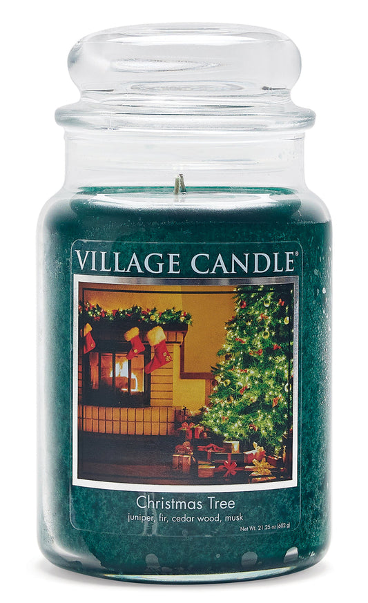 Village Candle - Christmas Tree - Large Glass Dome