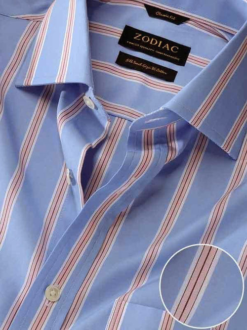 Vivace Blue Striped Half Sleeve Classic Fit Semi Formal Silk Touch Egyptian Giza Cotton Shirt