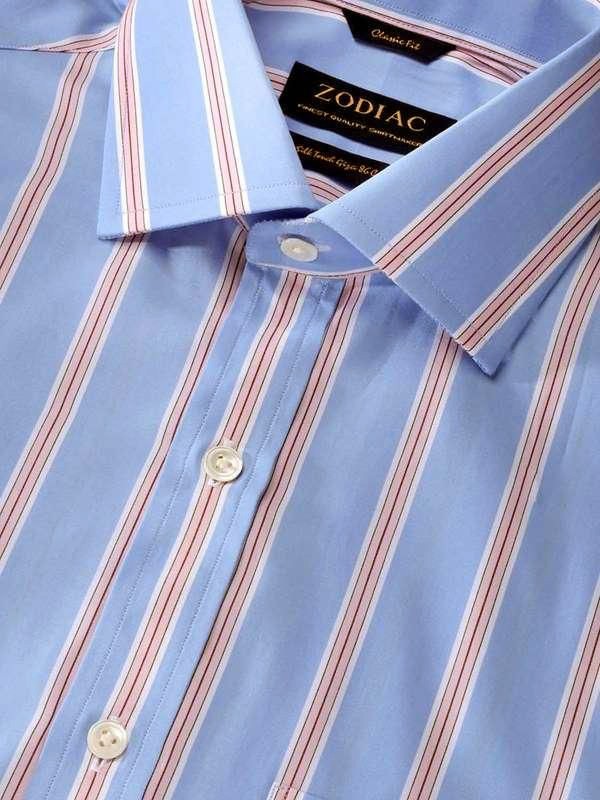 Vivace Blue Striped Half Sleeve Classic Fit Semi Formal Silk Touch Egyptian Giza Cotton Shirt