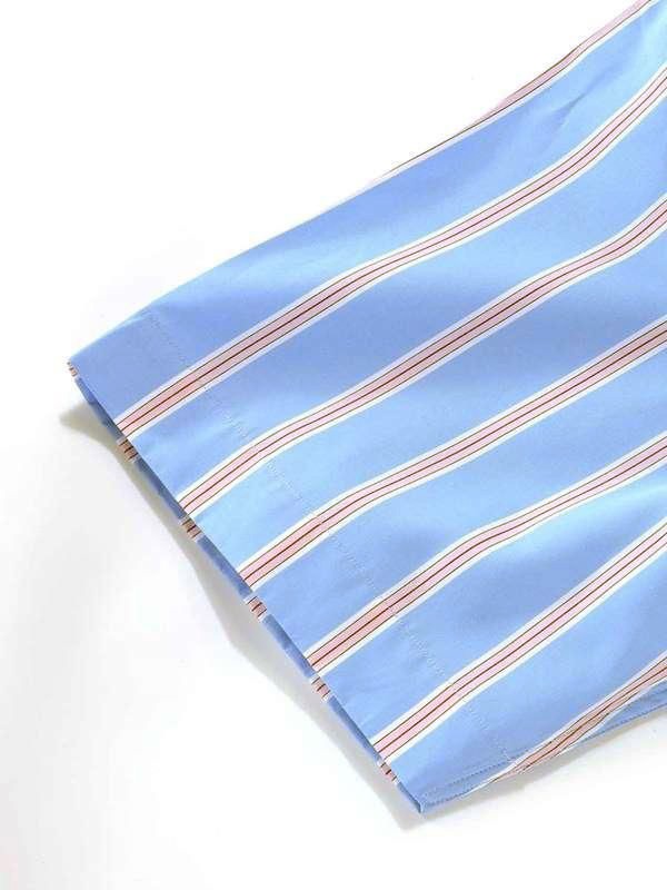 Vivace Blue Striped Half Sleeve Classic Fit Semi Formal Silk Touch Egyptian Giza Cotton Shirt