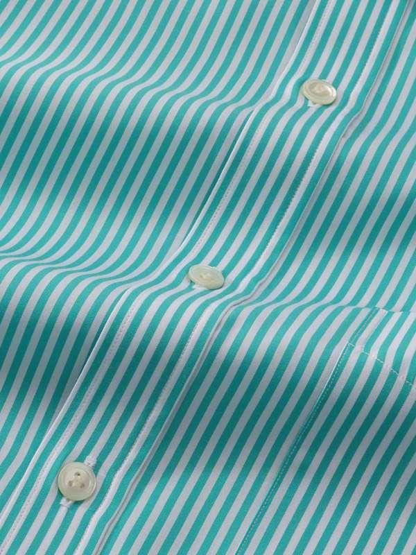 Vivace Green Striped Full Sleeve Single Cuff Classic Fit Semi Formal Silk Touch Egyptian Giza Cotton Shirt
