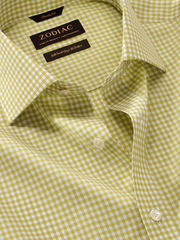 Vivace Lime Check Full Sleeve Single Cuff Classic Fit Semi Formal Silk Touch Egyptian Giza Cotton Shirt