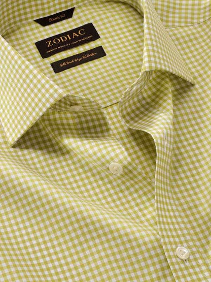 Vivace Lime Check Full Sleeve Single Cuff Classic Fit Semi Formal Silk Touch Egyptian Giza Cotton Shirt
