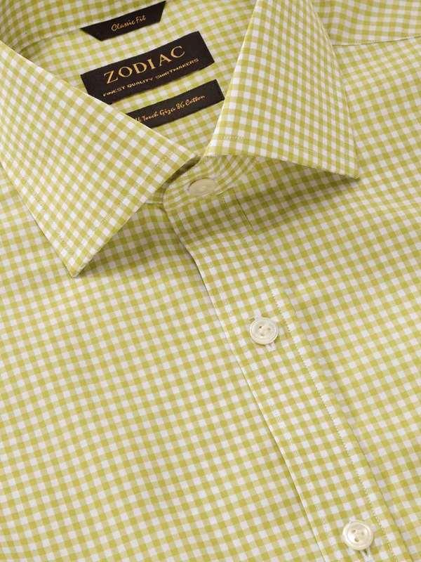 Vivace Lime Check Full Sleeve Single Cuff Classic Fit Semi Formal Silk Touch Egyptian Giza Cotton Shirt