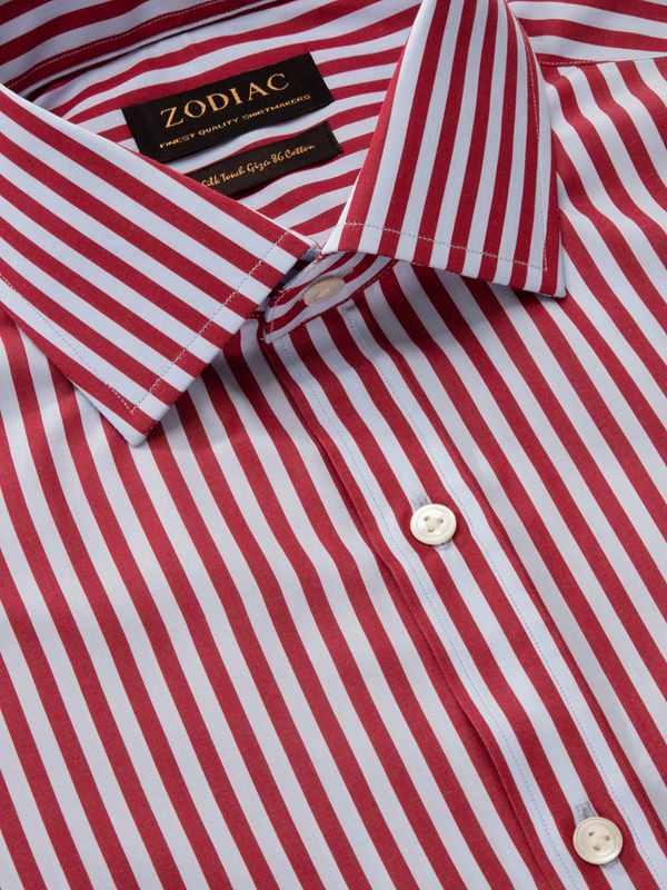 Vivace Maroon Striped Full Sleeve Single Cuff Classic Fit Semi Formal Silk Touch Egyptian Giza Cotton Shirt