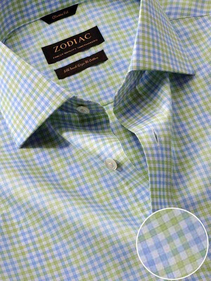 Vivace Mint Check Full Sleeve Single Cuff Classic Fit Semi Formal Silk Touch Egyptian Giza Cotton Shirt