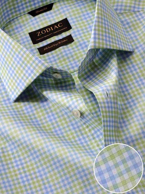 Vivace Mint Check Full Sleeve Single Cuff Classic Fit Semi Formal Silk Touch Egyptian Giza Cotton Shirt