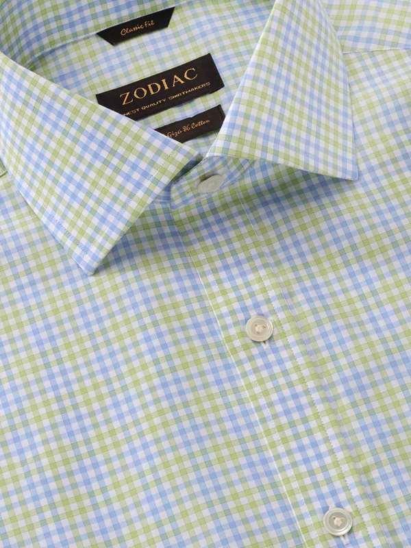 Vivace Mint Check Full Sleeve Single Cuff Classic Fit Semi Formal Silk Touch Egyptian Giza Cotton Shirt