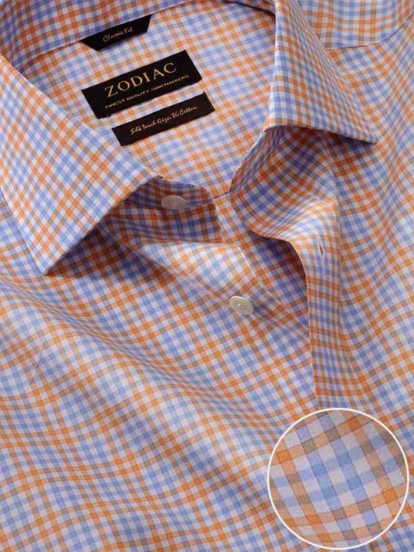 Vivace Orange Check Full Sleeve Single Cuff Classic Fit Semi Formal Silk Touch Egyptian Giza Cotton Shirt