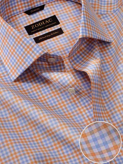 Vivace Orange Check Full Sleeve Single Cuff Classic Fit Semi Formal Silk Touch Egyptian Giza Cotton Shirt