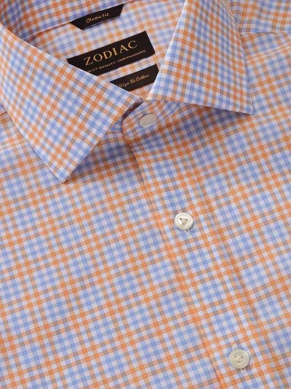 Vivace Orange Check Full Sleeve Single Cuff Classic Fit Semi Formal Silk Touch Egyptian Giza Cotton Shirt
