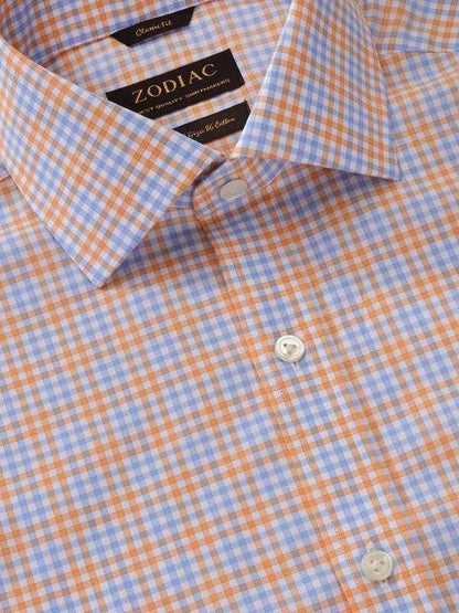Vivace Orange Check Full Sleeve Single Cuff Classic Fit Semi Formal Silk Touch Egyptian Giza Cotton Shirt