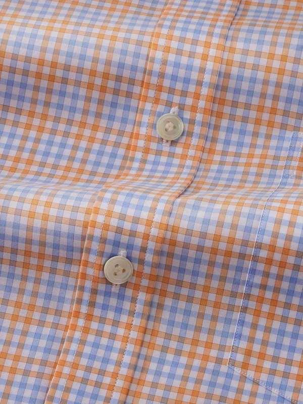 Vivace Orange Check Full Sleeve Single Cuff Classic Fit Semi Formal Silk Touch Egyptian Giza Cotton Shirt