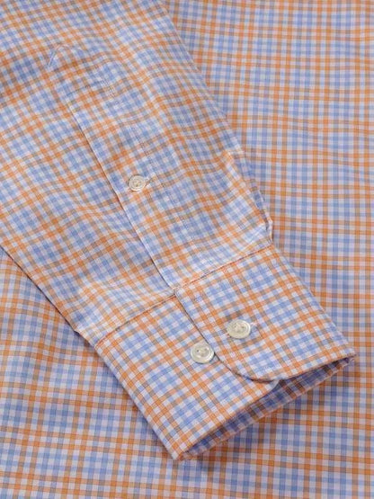 Vivace Orange Check Full Sleeve Single Cuff Classic Fit Semi Formal Silk Touch Egyptian Giza Cotton Shirt