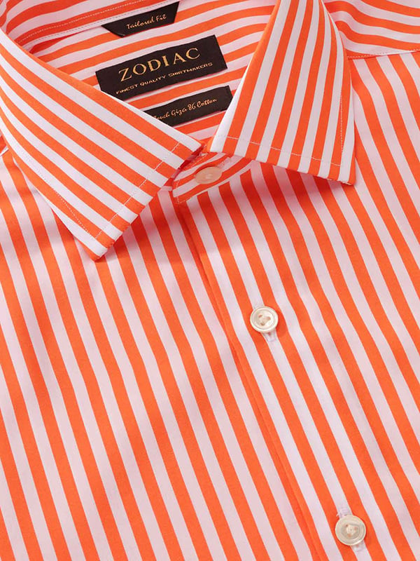 Vivace Orange Striped Full Sleeve Single Cuff Tailored Fit Semi Formal Silk Touch Egyptian Giza Cotton Shirt