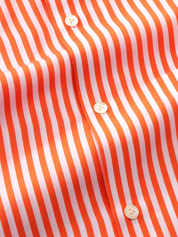 Vivace Orange Striped Full Sleeve Single Cuff Tailored Fit Semi Formal Silk Touch Egyptian Giza Cotton Shirt