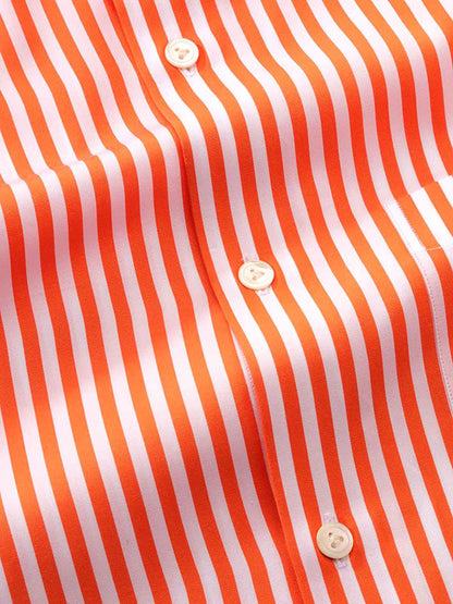 Vivace Orange Striped Full Sleeve Single Cuff Tailored Fit Semi Formal Silk Touch Egyptian Giza Cotton Shirt