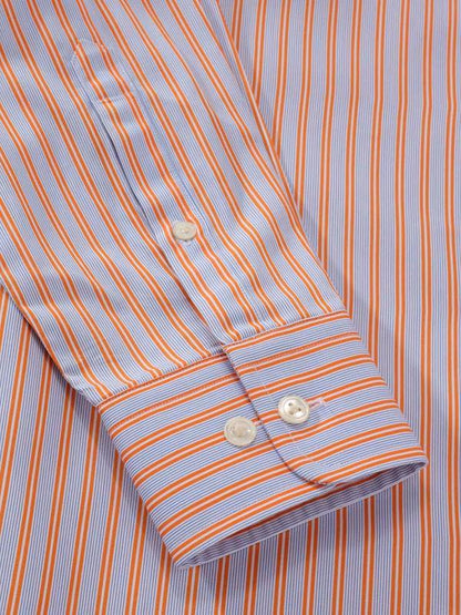 Vivace Orange Striped Full Sleeve Single Cuff Tailored Fit Semi Formal Silk Touch Egyptian Giza Cotton Shirt