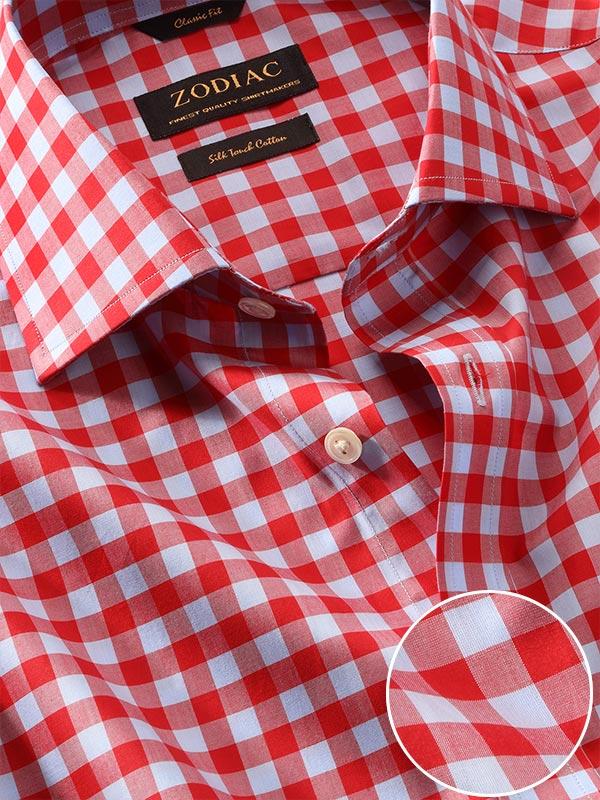 Vivace Red Check Full Sleeve Single Cuff Classic Fit Semi Formal Silk Touch Egyptian Giza Cotton Shirt