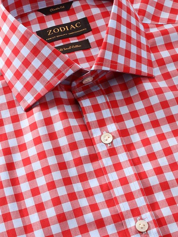Vivace Red Check Full Sleeve Single Cuff Classic Fit Semi Formal Silk Touch Egyptian Giza Cotton Shirt