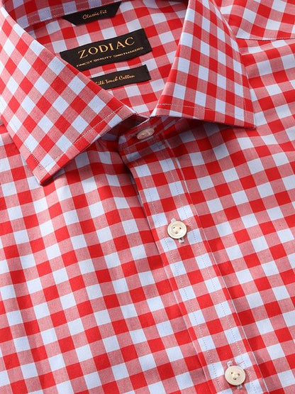 Vivace Red Check Full Sleeve Single Cuff Classic Fit Semi Formal Silk Touch Egyptian Giza Cotton Shirt
