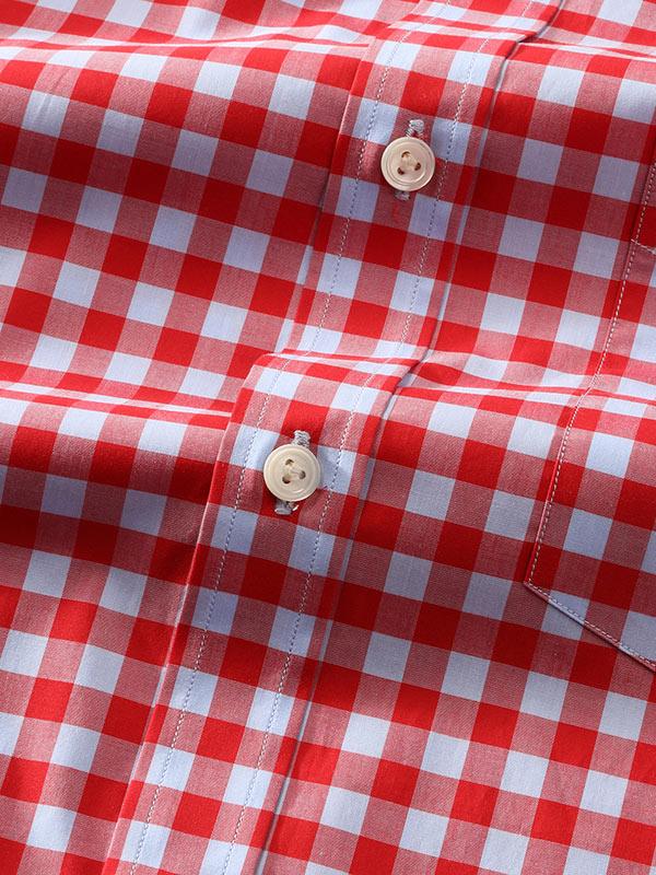 Vivace Red Check Full Sleeve Single Cuff Classic Fit Semi Formal Silk Touch Egyptian Giza Cotton Shirt