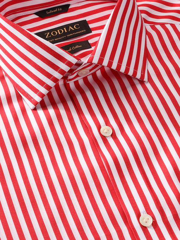Vivace Red Striped Full Sleeve Single Cuff Tailored Fit Semi Formal Silk Touch Egyptian Giza Cotton Shirt