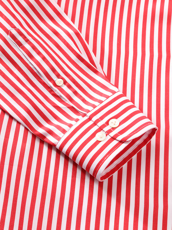 Vivace Red Striped Full Sleeve Single Cuff Tailored Fit Semi Formal Silk Touch Egyptian Giza Cotton Shirt