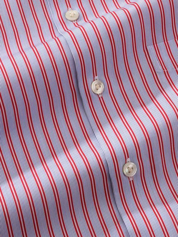 Vivace Red Striped Single Cuff Tailored Fit Semi Formal Silk Touch Egyptian Giza Cotton Shirt