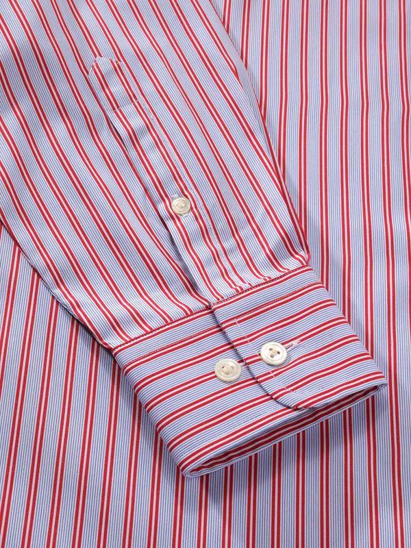 Vivace Red Striped Single Cuff Tailored Fit Semi Formal Silk Touch Egyptian Giza Cotton Shirt