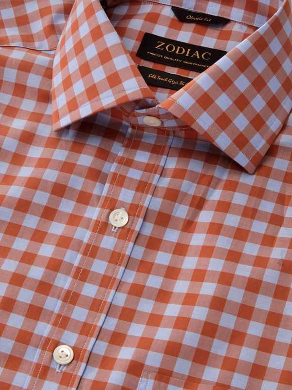 Vivace Rust Check Full Sleeve Single Cuff Classic Fit Semi Formal Silk Touch Egyptian Giza Cotton Shirt