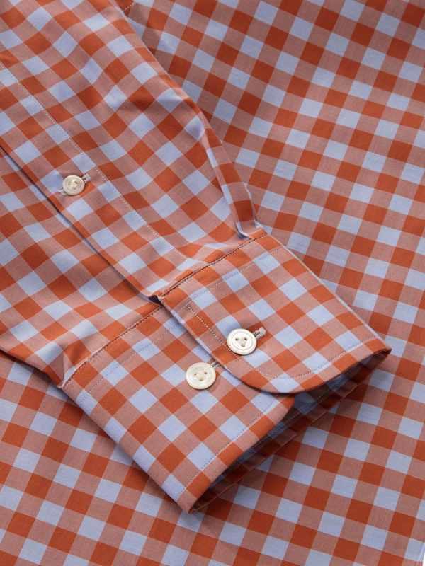 Vivace Rust Check Full Sleeve Single Cuff Classic Fit Semi Formal Silk Touch Egyptian Giza Cotton Shirt