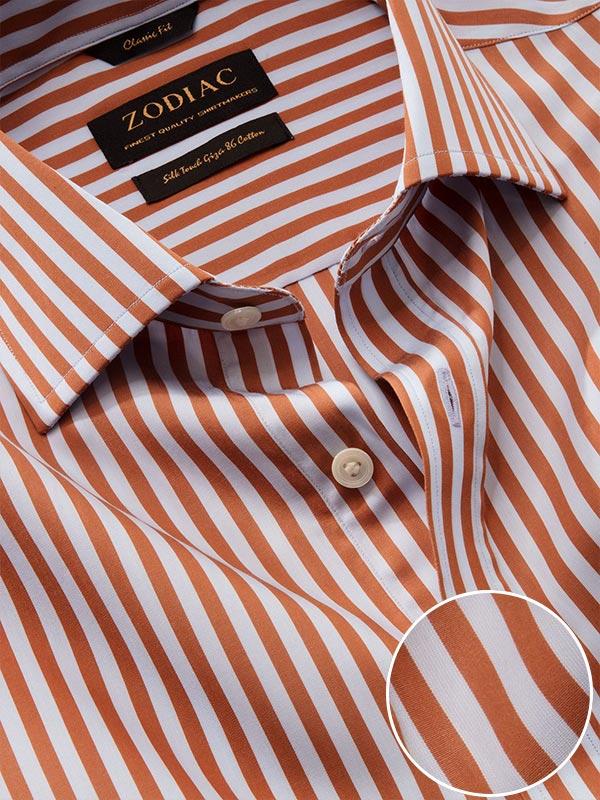 Vivace Rust Striped Full Sleeve Single Cuff Classic Fit Semi Formal Silk Touch Egyptian Giza Cotton Shirt