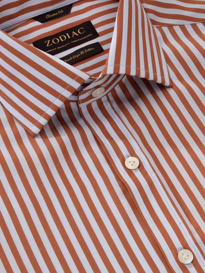 Vivace Rust Striped Full Sleeve Single Cuff Classic Fit Semi Formal Silk Touch Egyptian Giza Cotton Shirt