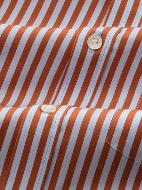 Vivace Rust Striped Full Sleeve Single Cuff Classic Fit Semi Formal Silk Touch Egyptian Giza Cotton Shirt