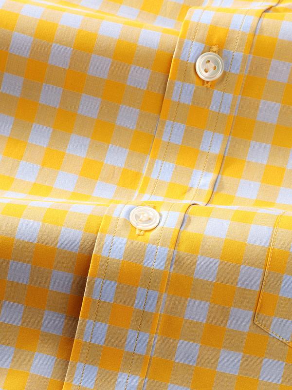 Vivace Yellow Check Full Sleeve Single Cuff Classic Fit Semi Formal Silk Touch Egyptian Giza Cotton Shirt