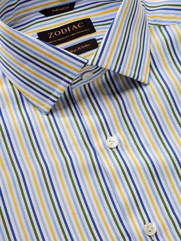 Vivace Yellow Striped Full Sleeve Tailored Fit Semi Formal Silk Touch Egyptian Giza Cotton Shirt