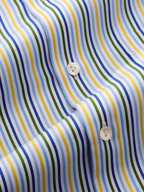 Vivace Yellow Striped Full Sleeve Tailored Fit Semi Formal Silk Touch Egyptian Giza Cotton Shirt