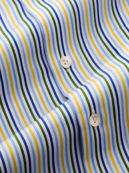 Vivace Yellow Striped Full Sleeve Tailored Fit Semi Formal Silk Touch Egyptian Giza Cotton Shirt